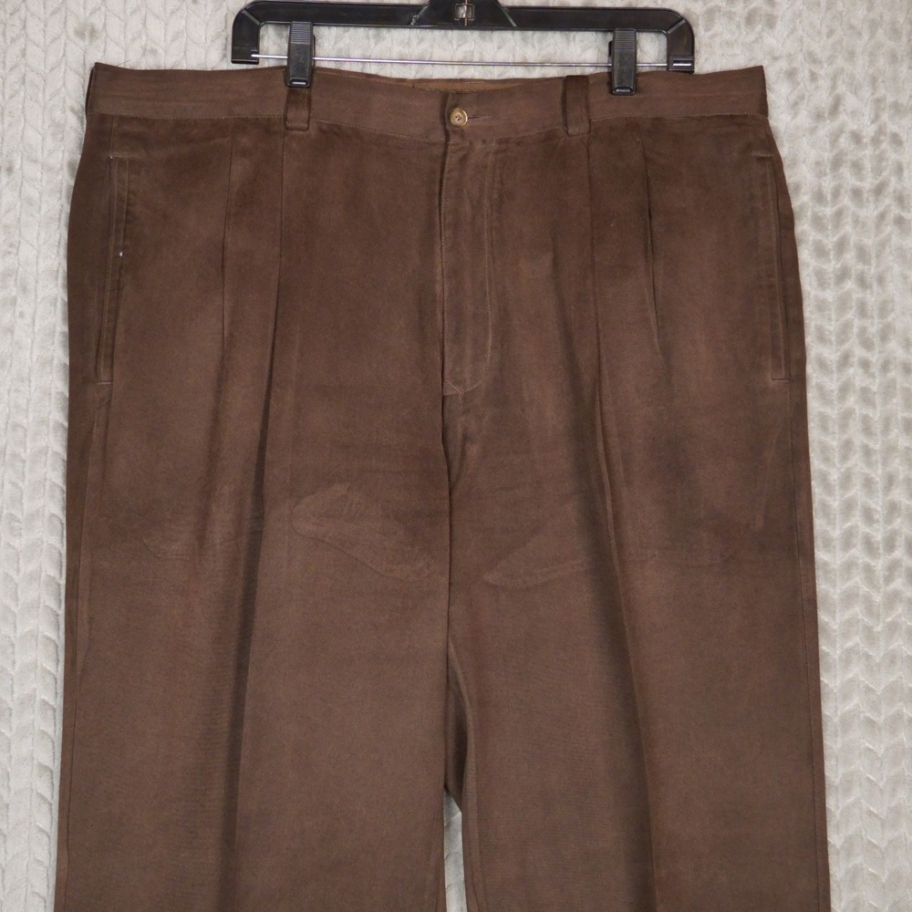 Tommy Bahama Silk Dress Pants Mens 40 Brown Pleated Tropical 100% Silk